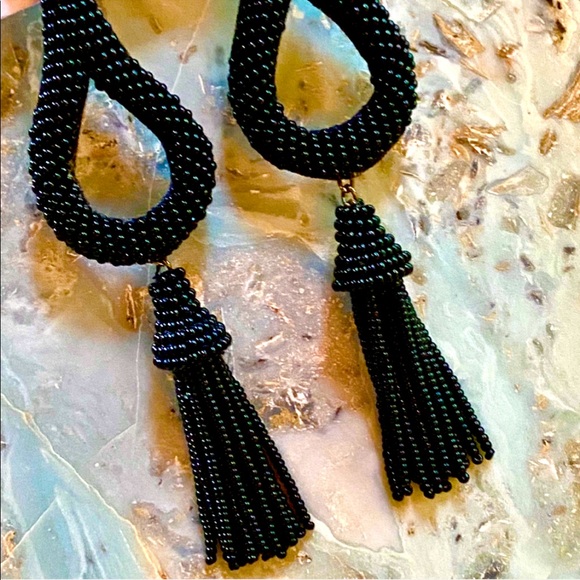 NWT Anthropologie Deepa Beaded Black Hoop Chandeliers - Picture 4 of 16